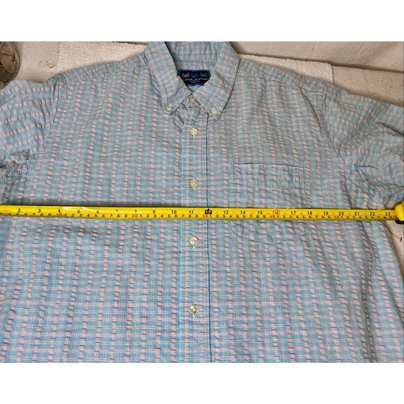 Charleston Threads Blue Seersucker Button Down Men's XL Short Sleeve Shirt - Picture 3 of 3